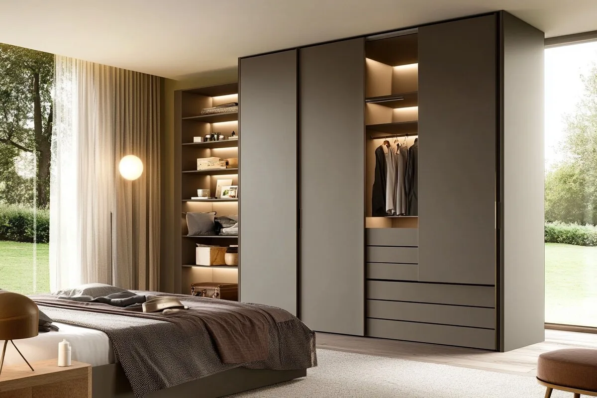 Swing wardrobe with shelves