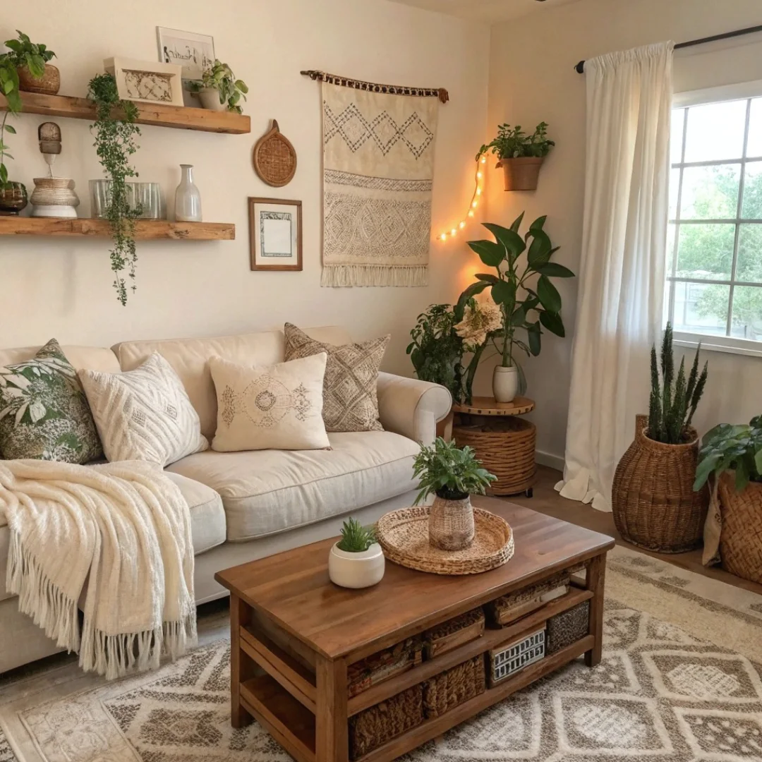Boho neutral living room colour palette
