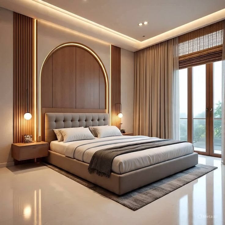 Arched Headboard Master Bedroom — interior design idea, Homeli Chennai