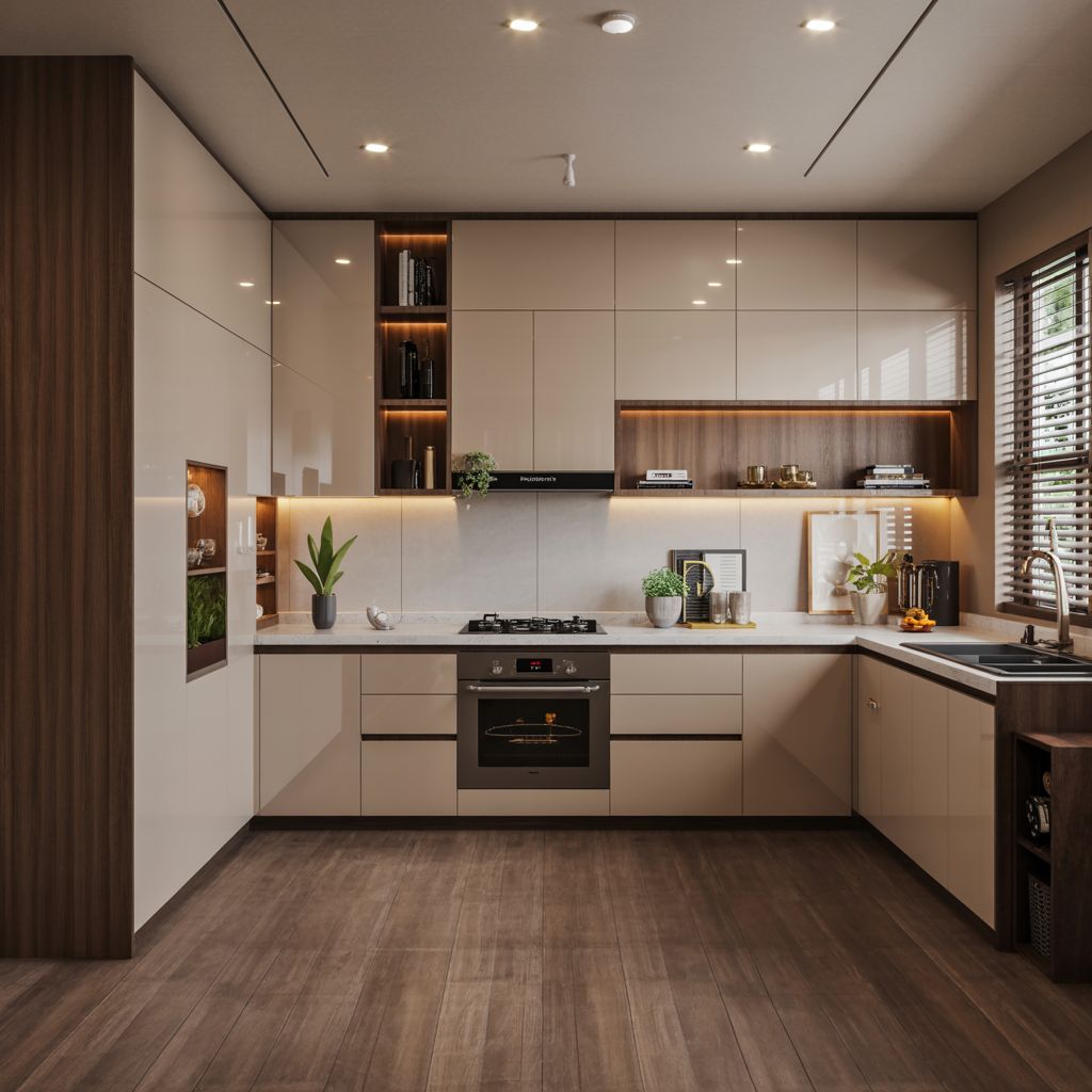 L-Shaped Cream Kitchen for Compact Flats — interior design idea, Homeli Chennai