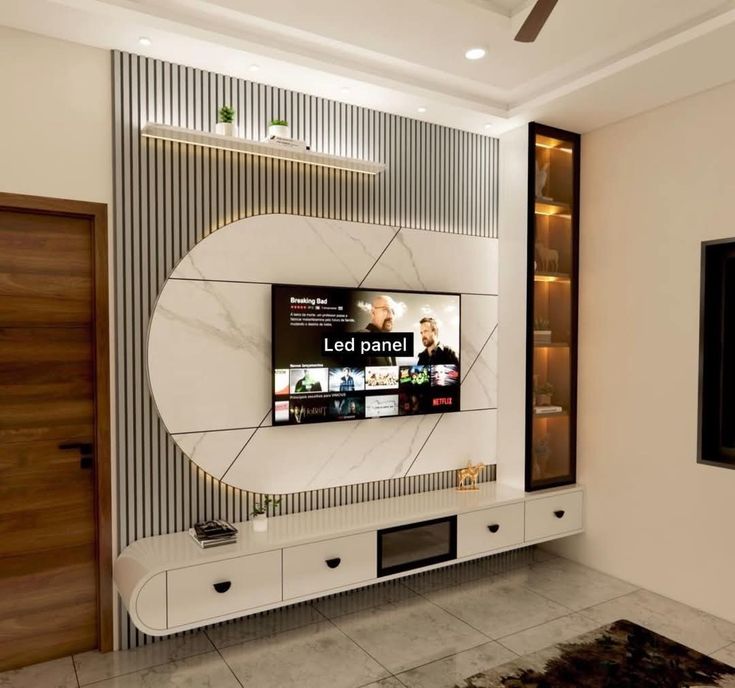 Circular Marble TV Unit with LED Cove — interior design idea, Homeli Chennai
