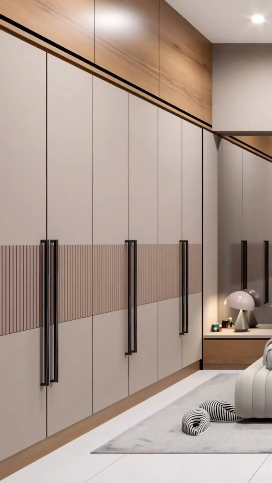 Beige fluted wardrobe design Chennai