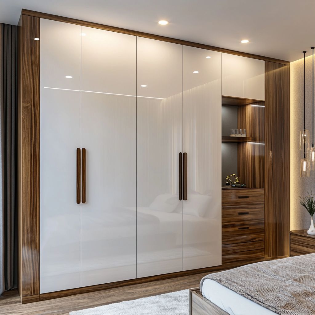 White Gloss Hinged Wardrobe — interior design idea, Homeli Chennai