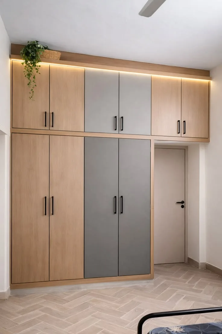 Wood grey wardrobe with loft Chennai